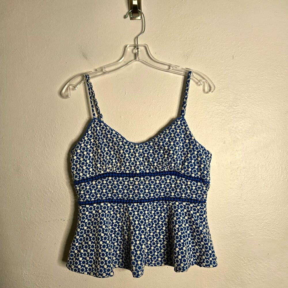 Coquette Feminine Dainty Embroidered Peplum Cami Tank Blue L Skies Are Blue